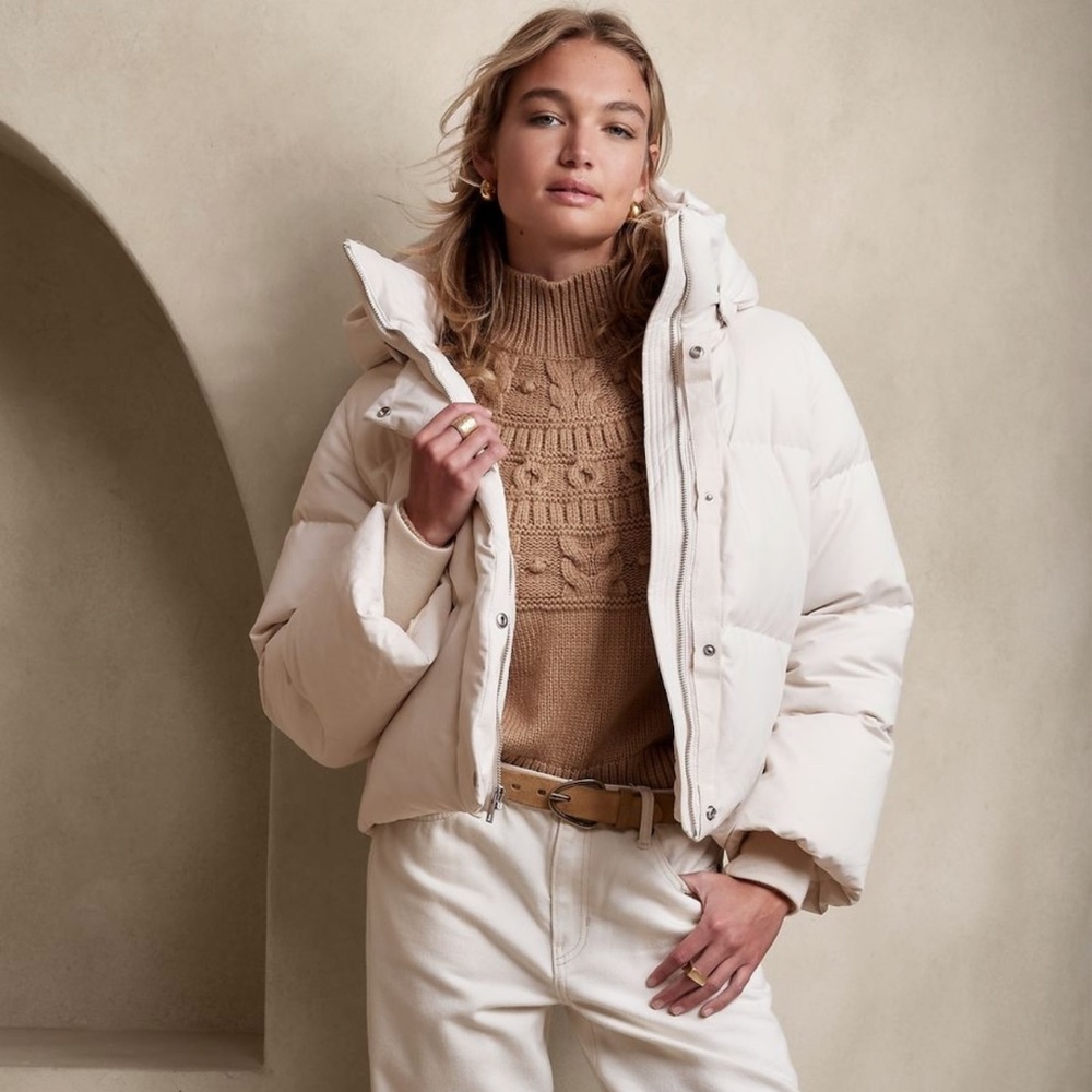 NWT Banana Republic Alps Down Puffer Jacket Cream White SMALL